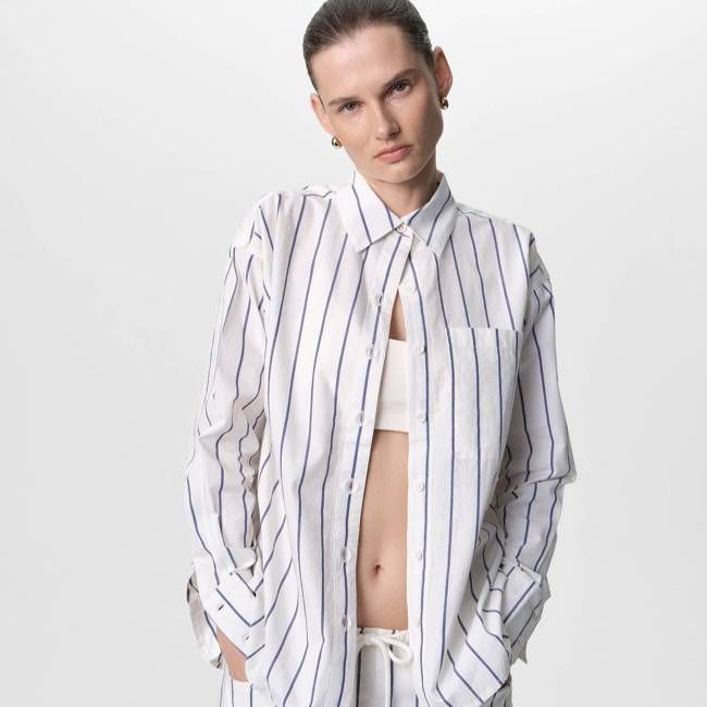 Organic Poplin Striped Long Sleeve Button Down