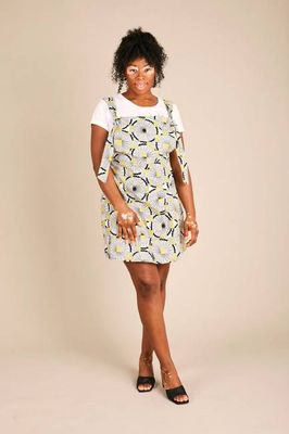 Rose Pinafore Dress in Yellow Kaleidoscope