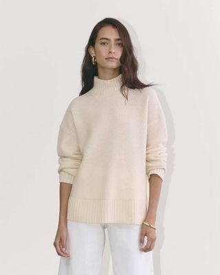 The Honeycomb Funnel Neck in Wool Cashmere | Bone
