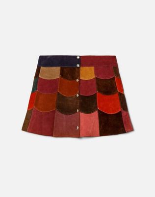 70s Patchwork Suede Skirt -#1266