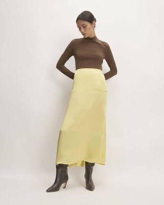 The Hammered Satin Slip Skirt | Raffia
