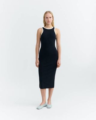 Dress slim navy back slit Doechi