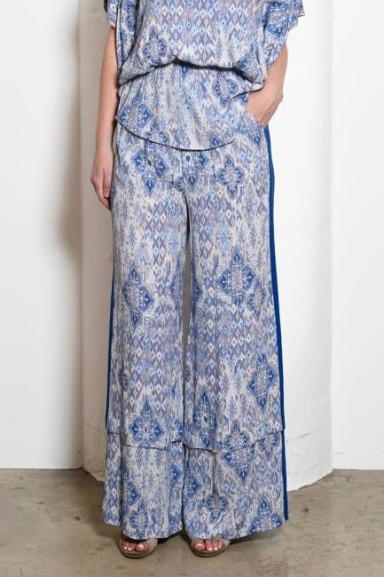 Riley Convertible Wide-Leg Side Stripe Pants, Ikat Print