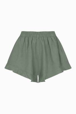 The Paula Ruffled Shorts in olive green