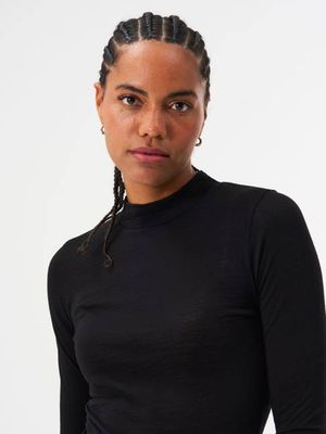 Mock Neck Longsleeve Merino - Sheep Black (Female)
