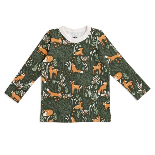 Long Sleeve Tee - Deer & Foxes Dark Green