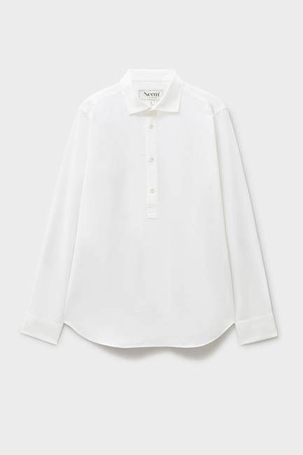 Recycled Italian White Cut Away Collar Popover Shirt
