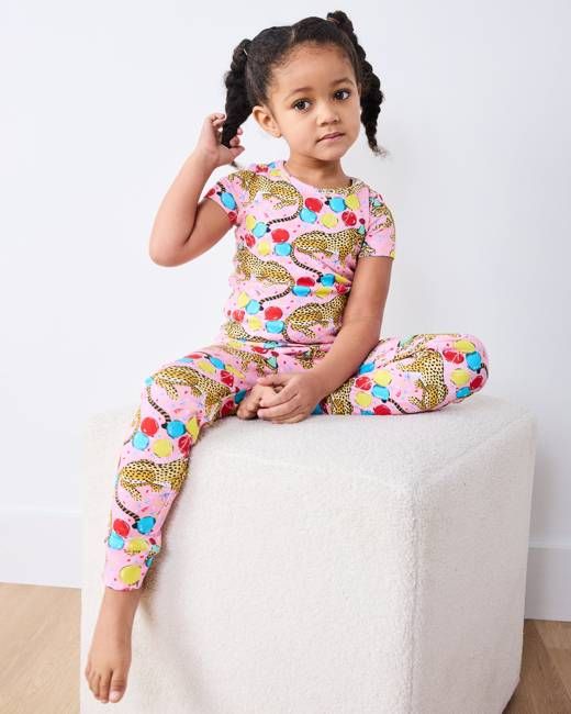 Birthday Bagheera - Kids Short Sleeve PJ Set - Pink Confetti