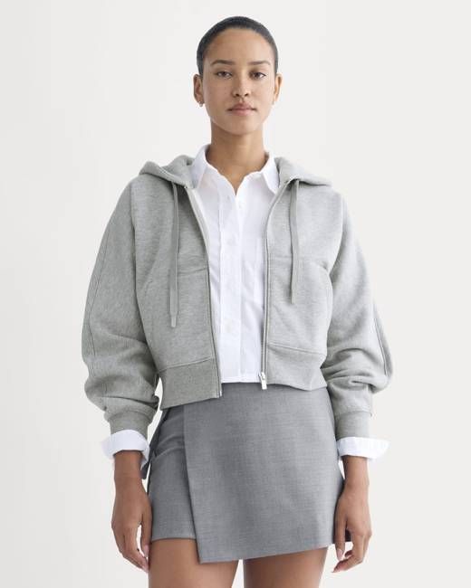Luxe Fleece Full-Zip Cropped Hoodie | Vintage Heather Grey