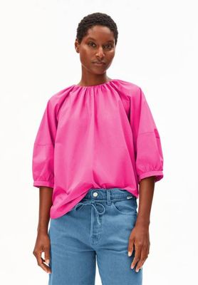 POPLIN BALLOON  SLEEVE BLOUSE | very berry