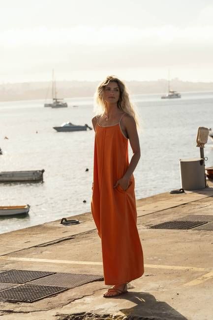 Eline Orange Frilled Dress