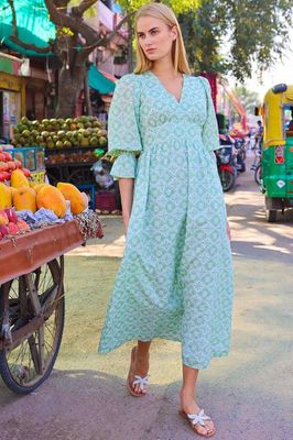 Chloe Organic Cotton Dress | Sage/White