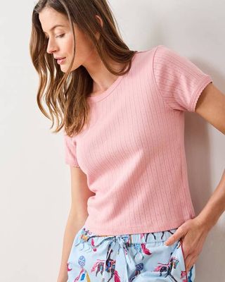 Pointelle Short Sleeve Tee - Pink Gemstone