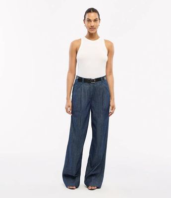 Chambray Relaxed Wide Leg Pant | Dark Blue