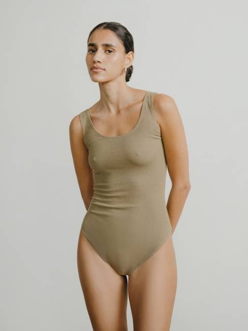 Christy Bodysuit, Ribbed Silk Noil Jersey, Cactus