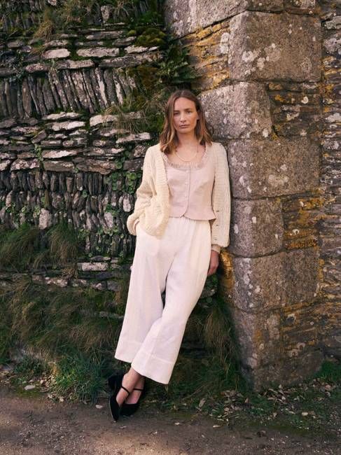 Bramley Trousers in Pearl Linen & English Lace