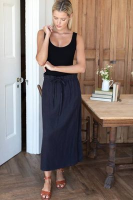 Drawstring Skirt - Midnight Linen