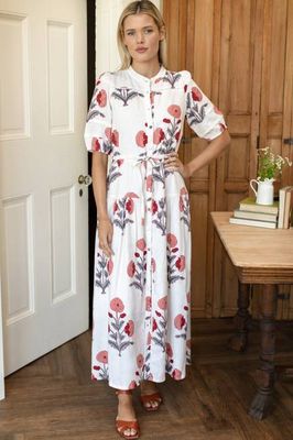 Lucy 4 Basque Dress - Blush Peonies Linen