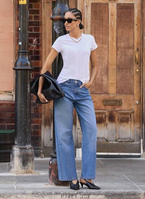 Organic Stretch Cotton Wide Leg Slouch Jeans