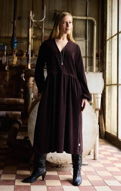Mainio Rippkleid Aus Veloursleder, Dunkelbraun