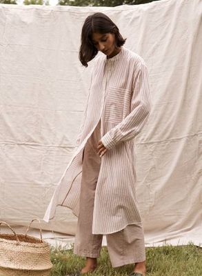 Unisex Nat Shirt Dress, geranium stripe