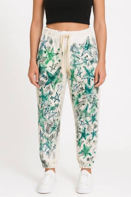 Handpainted White Fleece Joggers by Constance Wilde