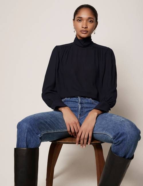 High Neck Blouse | Midnight