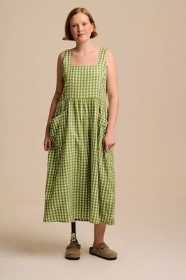 Florie - Cotton Midi Dress in Green & White Tulip Gingham