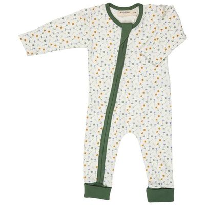 Zip Romper - Flowers, White