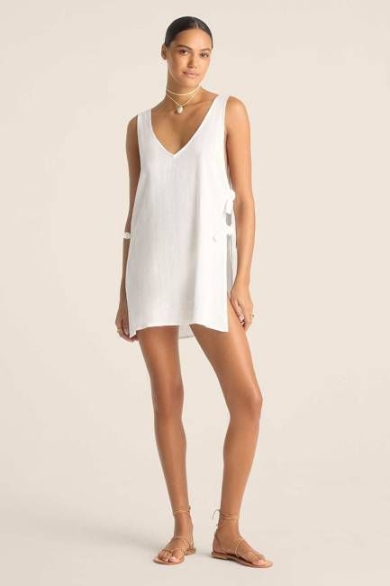 Riviera Mini Dress - White Crinkle Linen