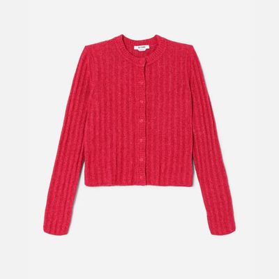 Terry Ribbed Cardi - Dragon Fruit