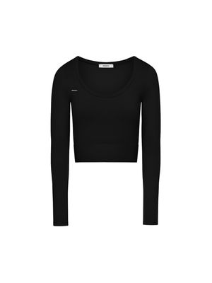 Archive Womens Plant-Stretch Long Sleeve Cropped Top—black