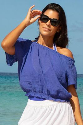 Ilana Frill Organic Cotton Gauze Top | Cobalt