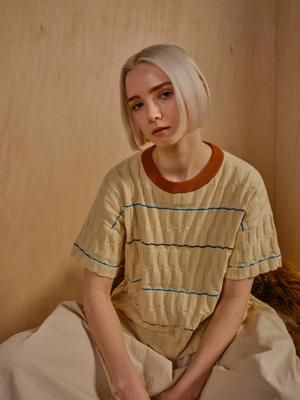 Wiggle Stripe Knit Grid Tee - Brugmansia