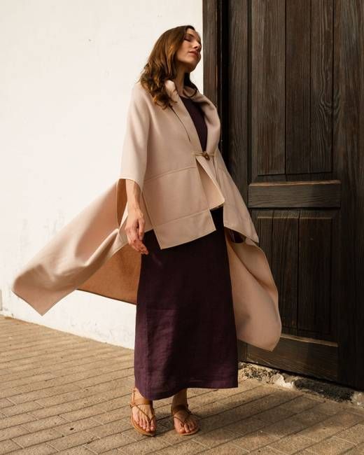 Wool Blend Poncho in Blush Pink