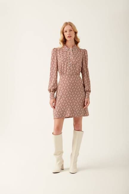 Eleanor Mini Dress Diamond Geo Maroon