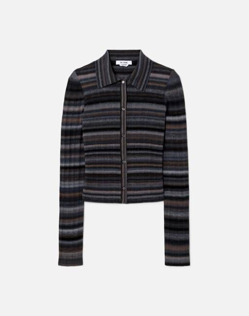 Ribbed Polo Cardi - Black Combo