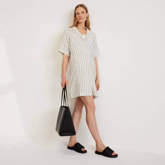 The Linen Workwear Dress | Black / Canvas Tan