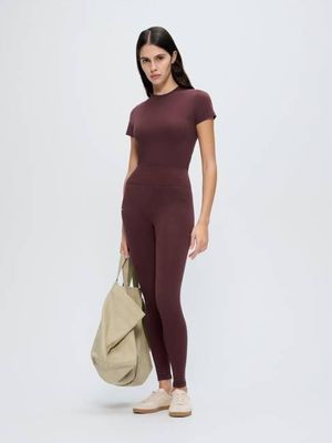Womens Cotton-Stretch Leggings—Chestnut Maroon