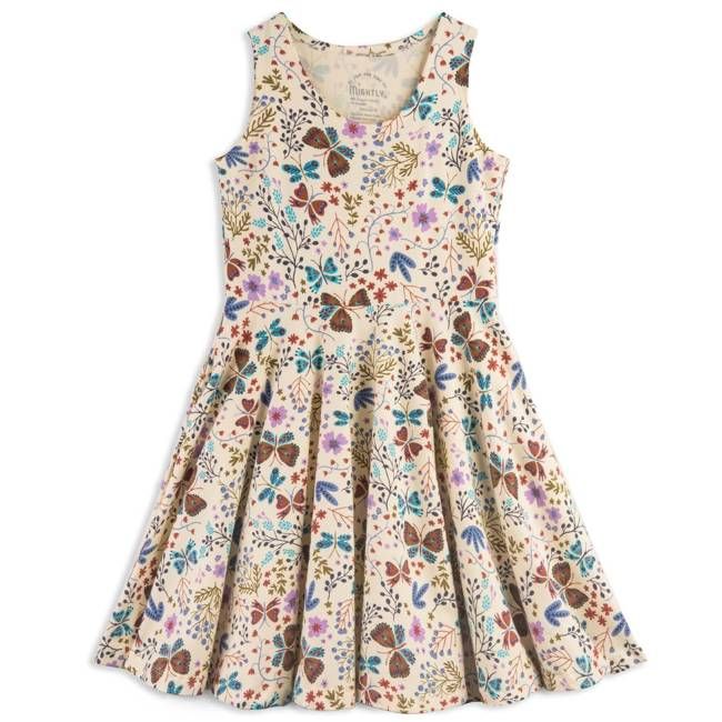 Girls Organic Cotton Sleeveless Twirl Dress: Botanical Floral
