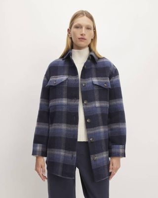 The Italian ReWool® Oversized Shirt Jacket | Navy / Shadow Plaid