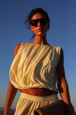 Koa Puff Ball Hem Top In Lemon