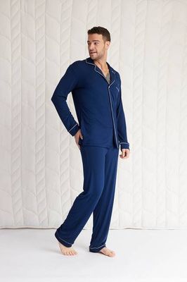 Mens Long Sleeve Button-Down Pajama Set