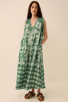 East Aggie Grünes Kleid mit Hand-Batik und Blumenmuster Grün