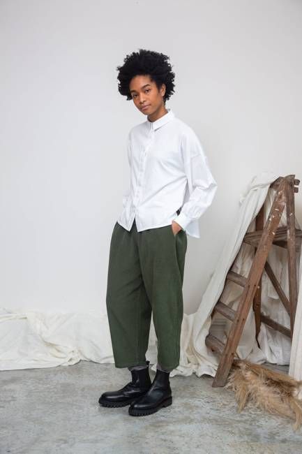 Konara Organic Cotton Jersey and Poplin Shirt in White