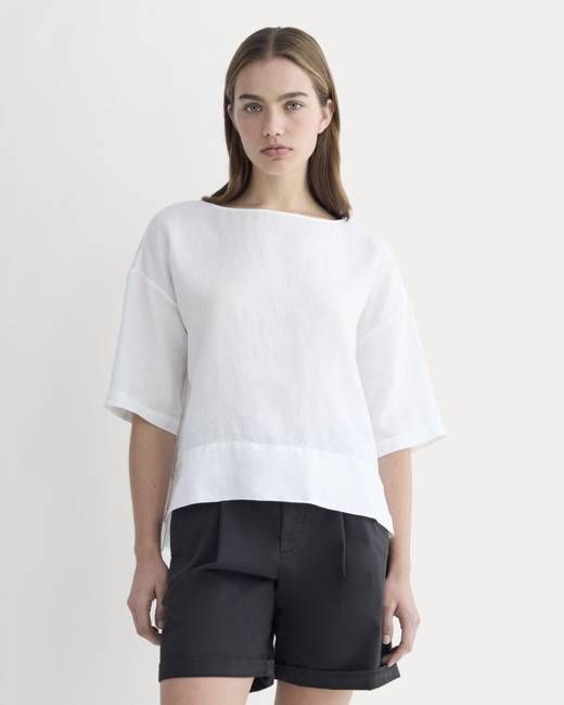 The Boatneck Top in Linen | White