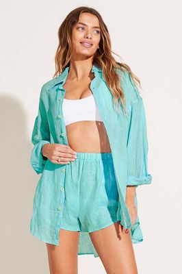 Playa Linen Boyfriend Shirt - Aqua EcoLinen
