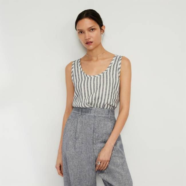 The Scoop Tank in Linen | Bone/Navy