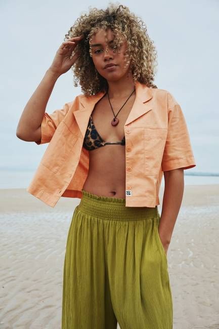 Alfie - Cotton & Linen Shirt in Sunset Orange