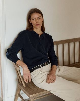 The LOOPBACK Henley Sweat - Navy